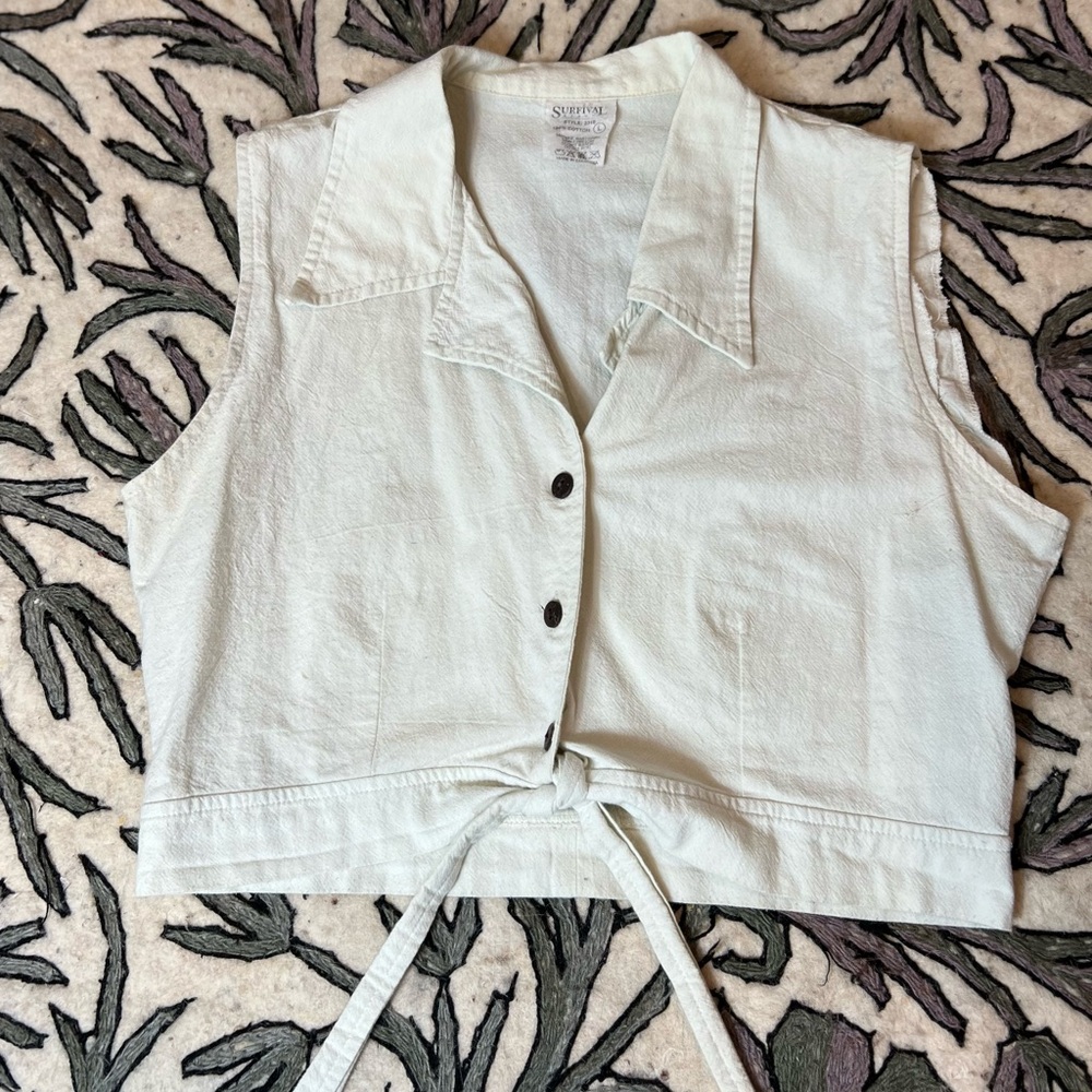 70s White Tie-Front Top Crop top coastal cowgirl 🤠 prairie ren fare